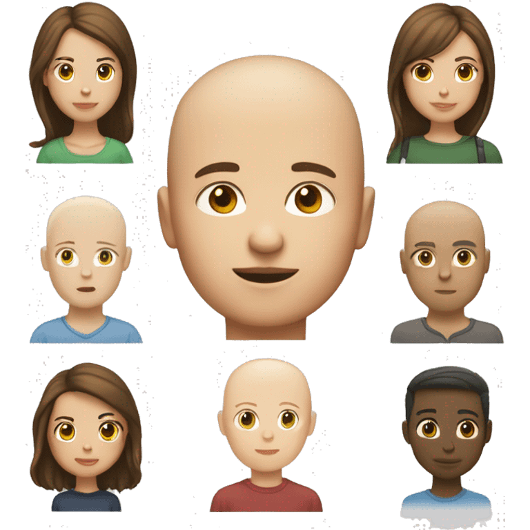 First girl white skin brown hair, second girl white skin no hair, guy is standing in the middle and has short brown hair emoji