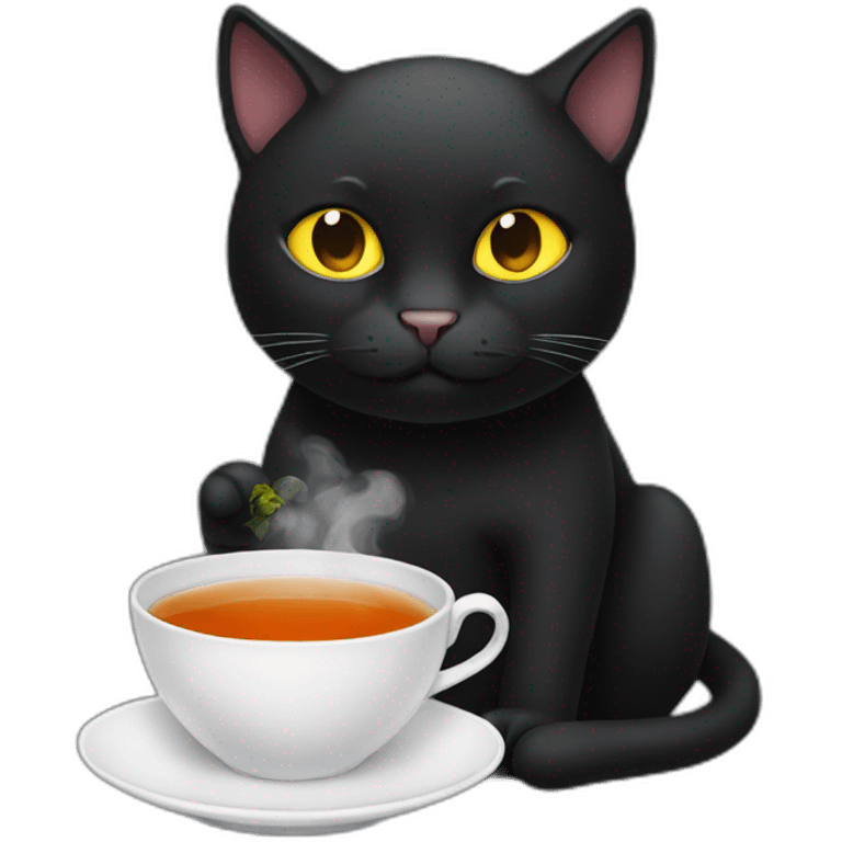 a sick black cat with tea in hand emoji