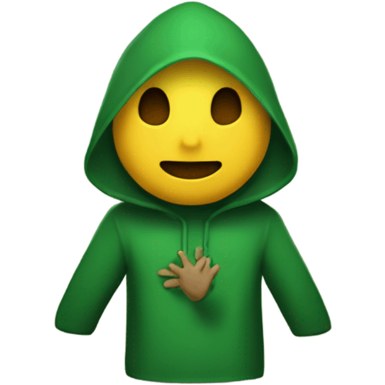 Hooded alian with green holding hands with a person emoji