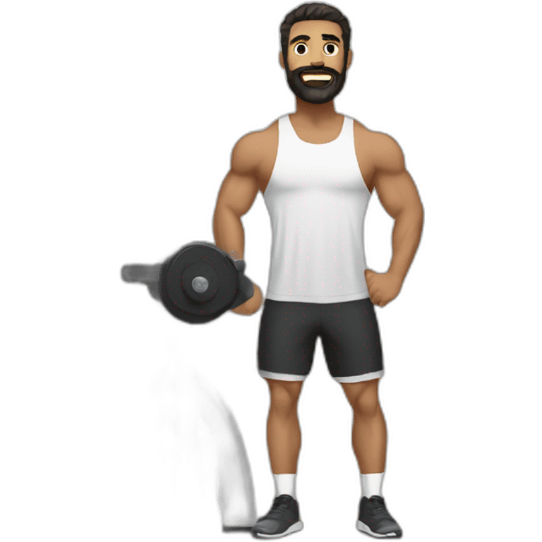 white person with dark beard in the gym emoji