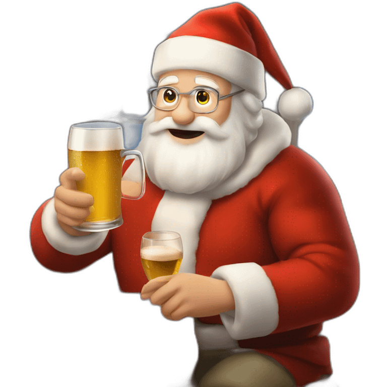 Père Noël qui offre un verre de bière à un enfant comme cadeau emoji