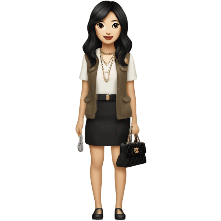 Realistic Dark hair Chanel Asian Girl with Birkin bag and Chanel necklace emoji