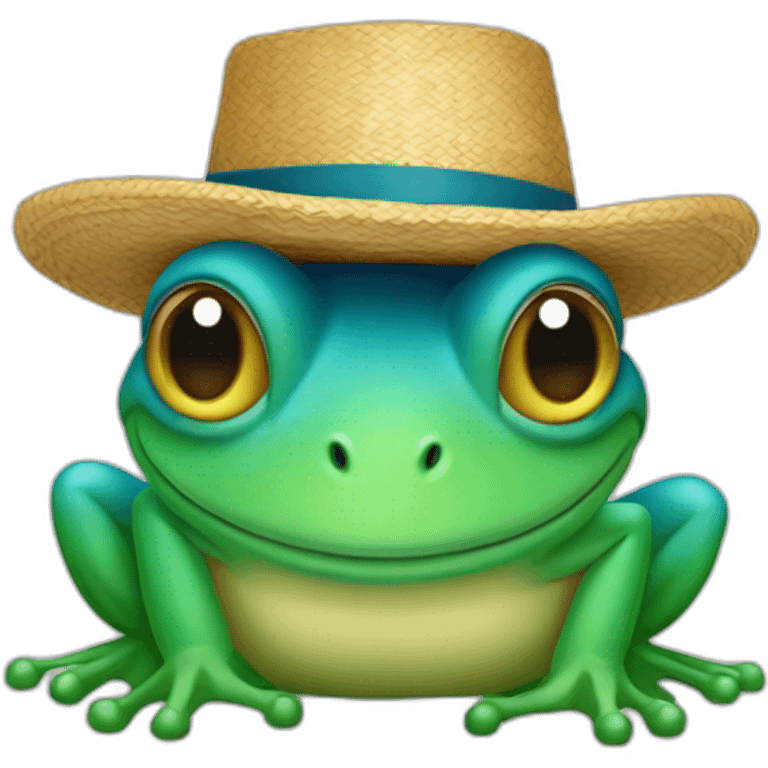 Grenouille bleu avec un chapeau de paille emoji