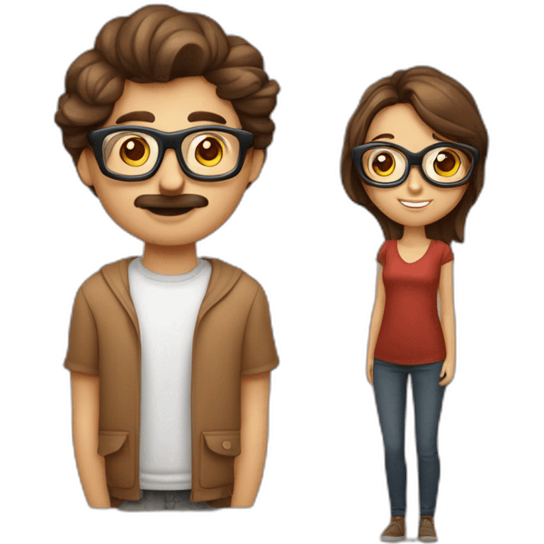 homme brun avec des lunettes et des yeux hazel et une femme brune avec yeux bruns qui s’aime  emoji