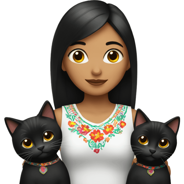 Mexican girl with 2 black cats emoji