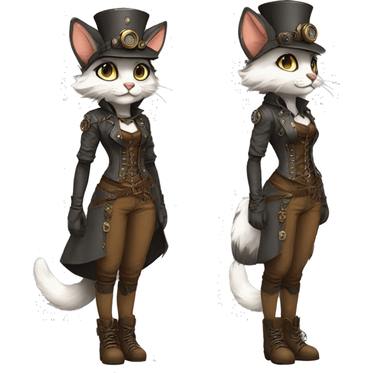 Anthro Fur-Sona feline-Fakémon with a steampunk-cap Full Body emoji