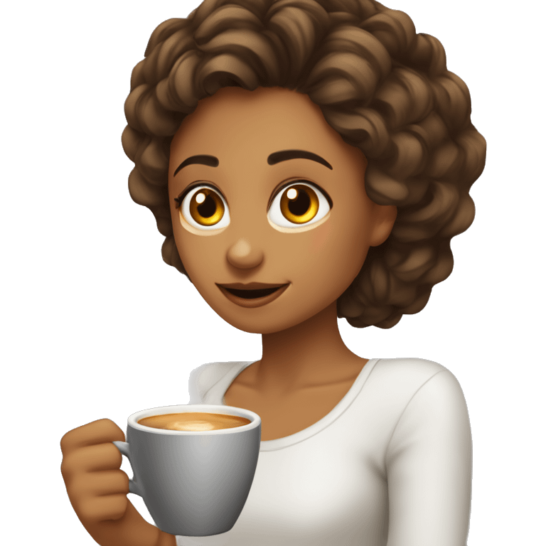 Chica piel aperlada cabello corto castaño tomando una taza de café  emoji