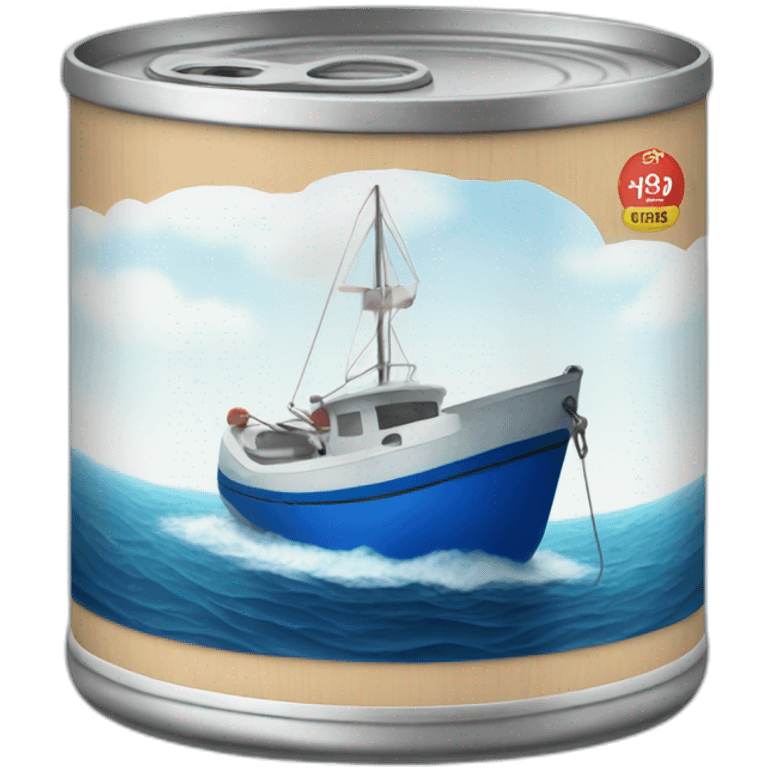 Realistic small can of tuna showing a blue sailing boat emoji