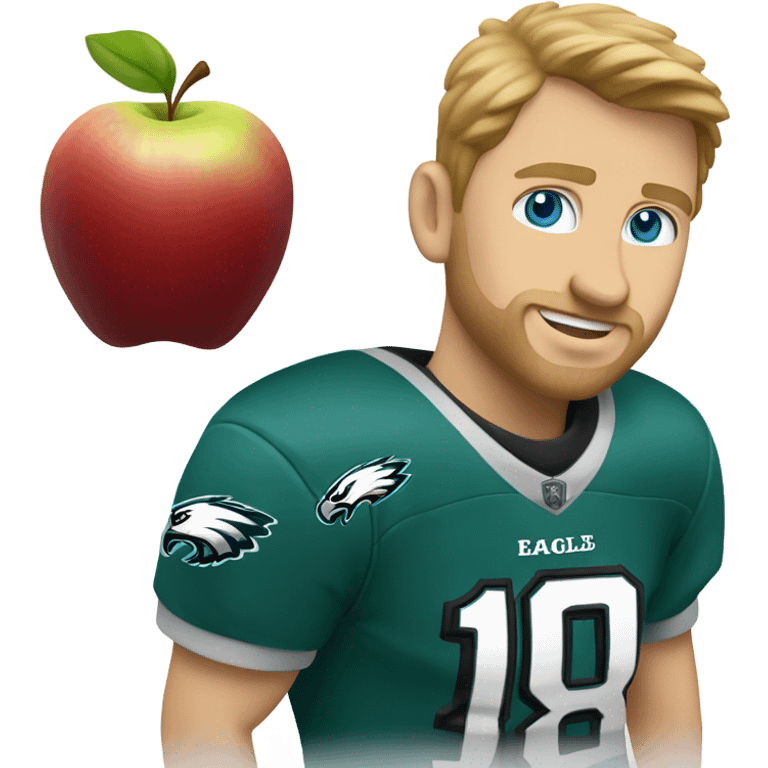 White male with blue eyes and an eagles fan climbing up apple  emoji