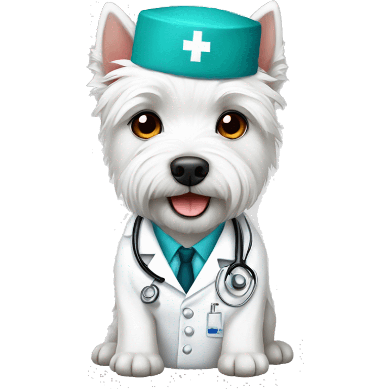 West highland white terrier working as a doctor emoji