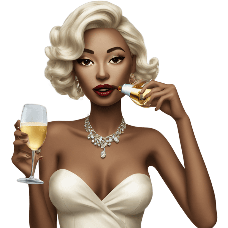 Hyper Realistic beautiful high fashion model drinking champagne and smoking emoji