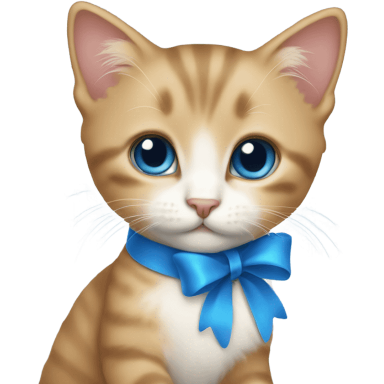 Cute kitten with a blue ribbon emoji