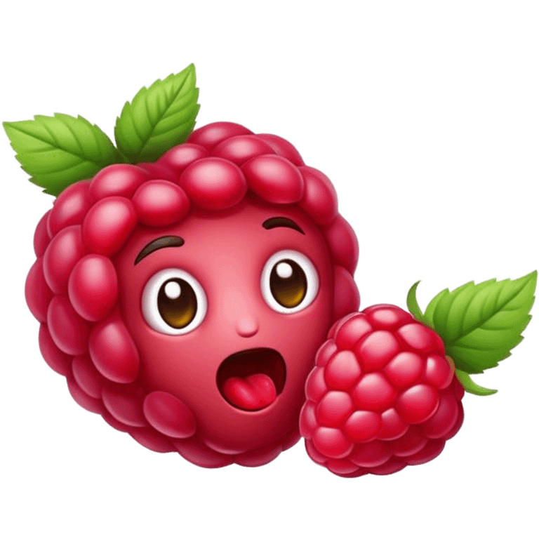 A raspberry easts a raspberry emoji