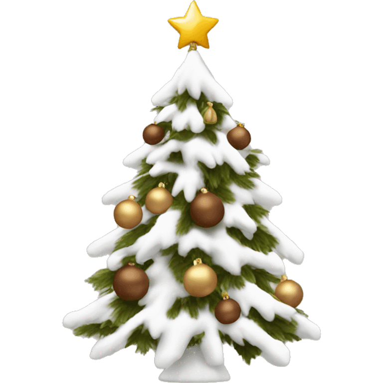 flocked christmas tree with brown ornaments and  emoji