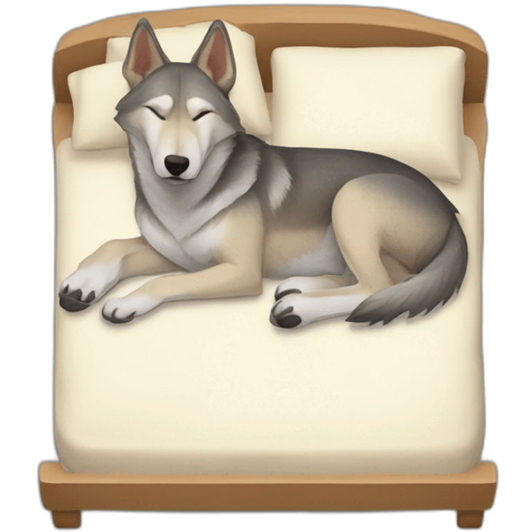 czechoslovakian wolfdog sleeping on a bed, full body emoji