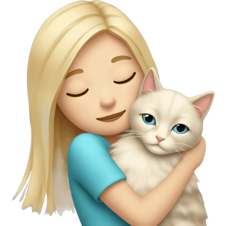 Blonde girl sleeping with ragdoll cat emoji