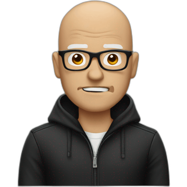 Angry bald man glasses, black jacket emoji