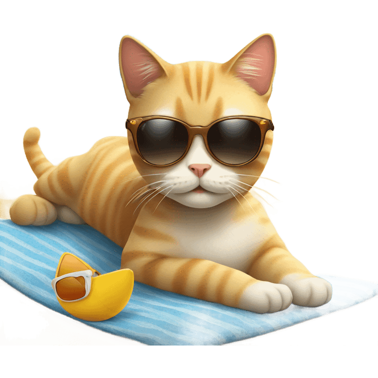 Cat with sunglasses cute in the sun on beach emoji