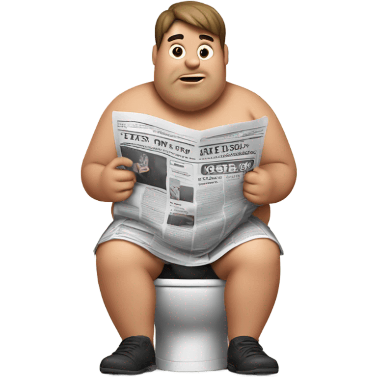 fat guy sitting on toilet reading newspaper no shirt front view emoji