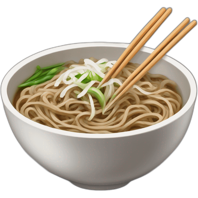 bowl of japanese buckwheat soba noodles with two chopsticks and spring onions emoji