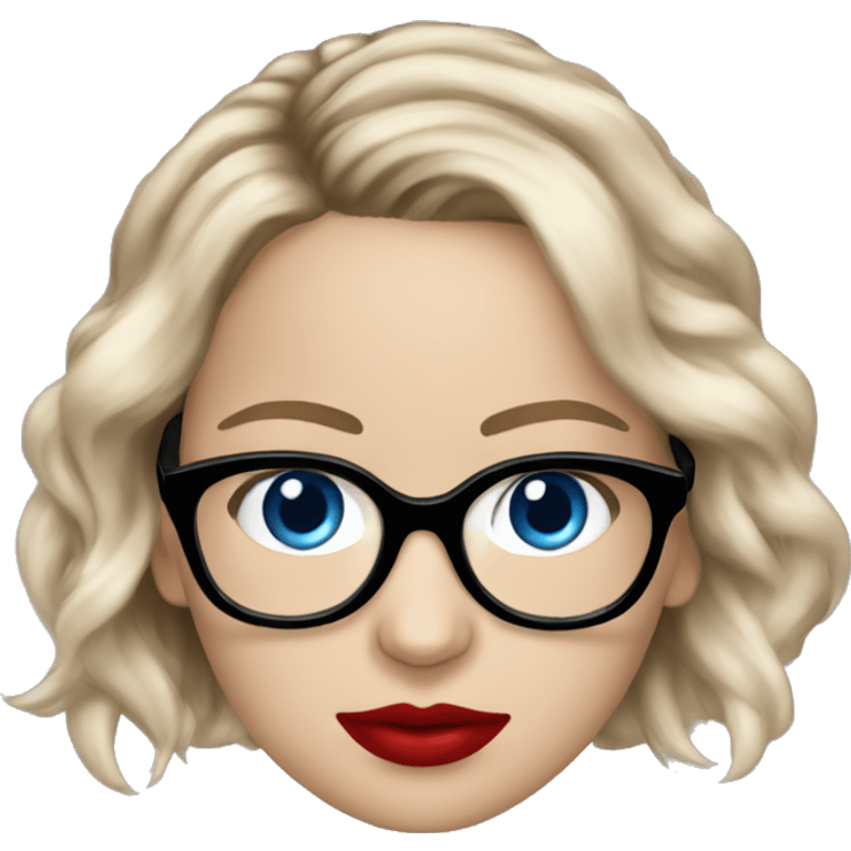 Realistic Jennifer Lawrence wearing black glasses and blue eyes with red lipstick  emoji