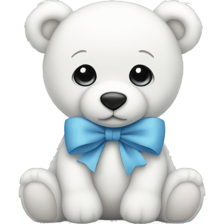 Cute white teddy bear with bow blue emoji