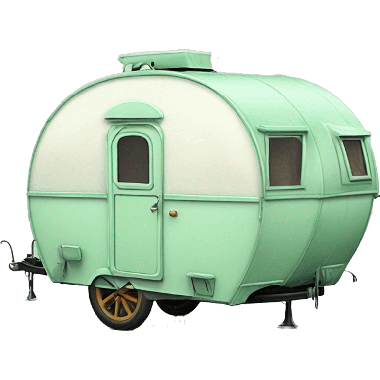 Realistic mint green vintage round gypsy caravan wagon camper emoji