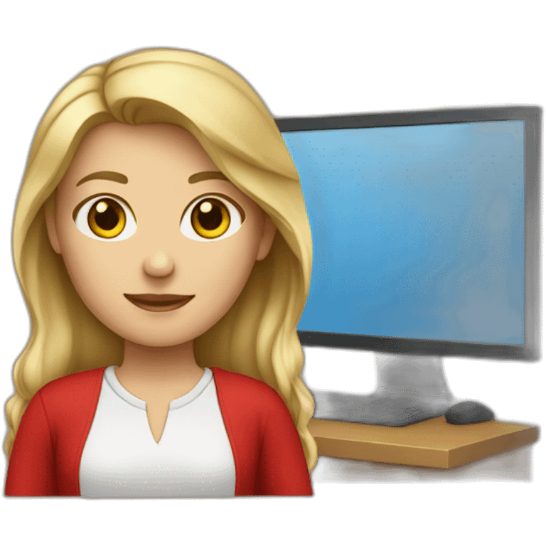 Blond brown hair girl red wear working emoji