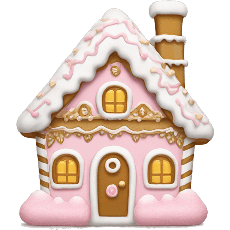 light pink and gold and white gingerbread house emoji