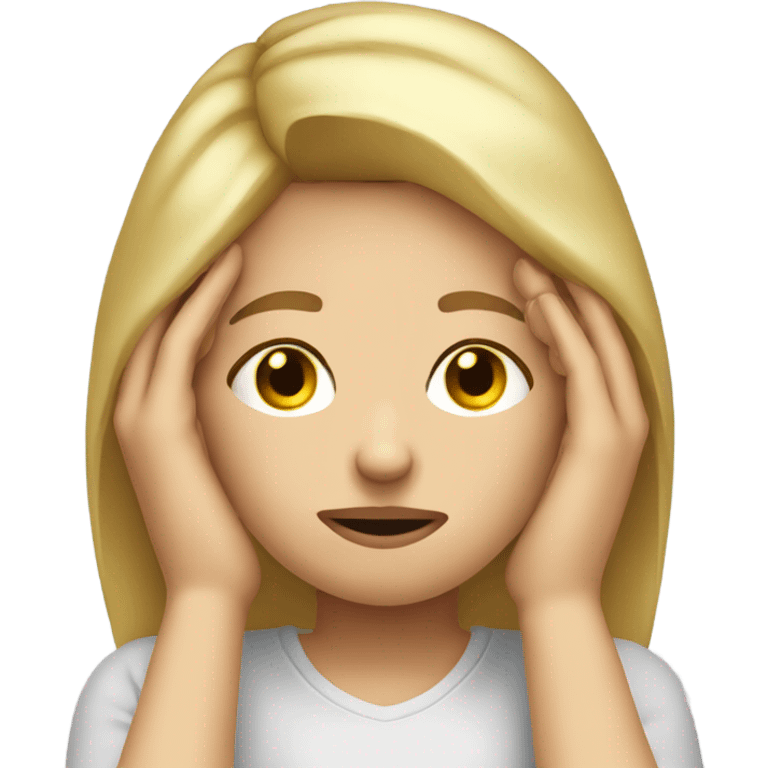 Blonde girl with headache hands on head frown  emoji