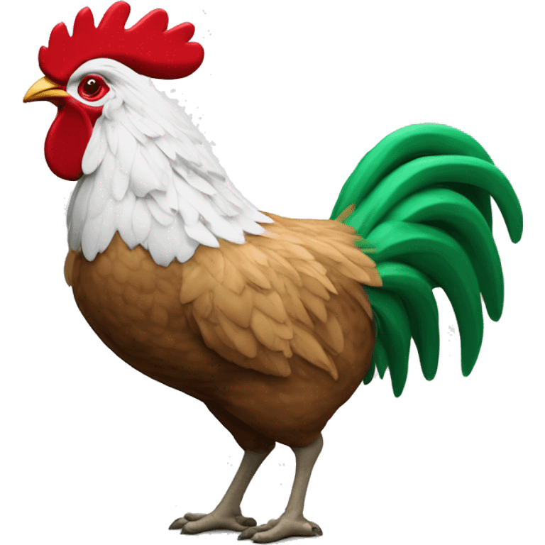 Le coq rouge Ecusson avec maillot blanc et vert de rugby emoji