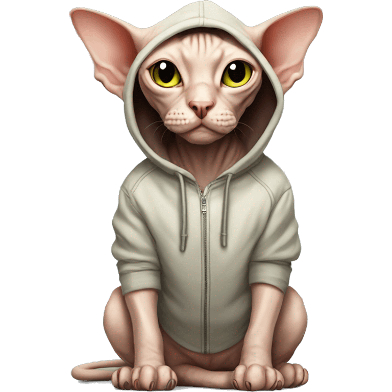 Sphynx-cat wearing dinosaur hoodie emoji