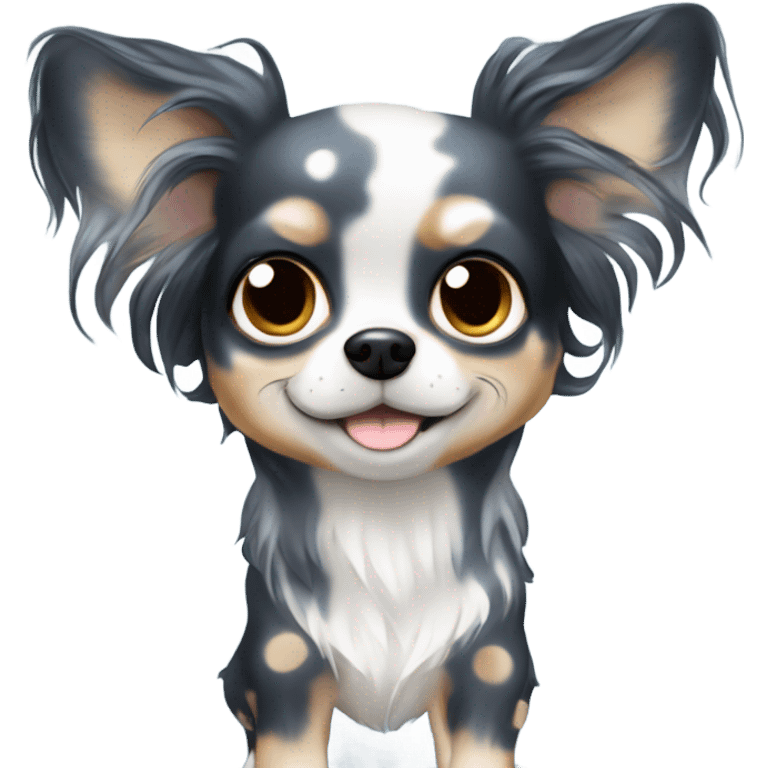 Blue black merle chihuahua long hair with spotted face emoji