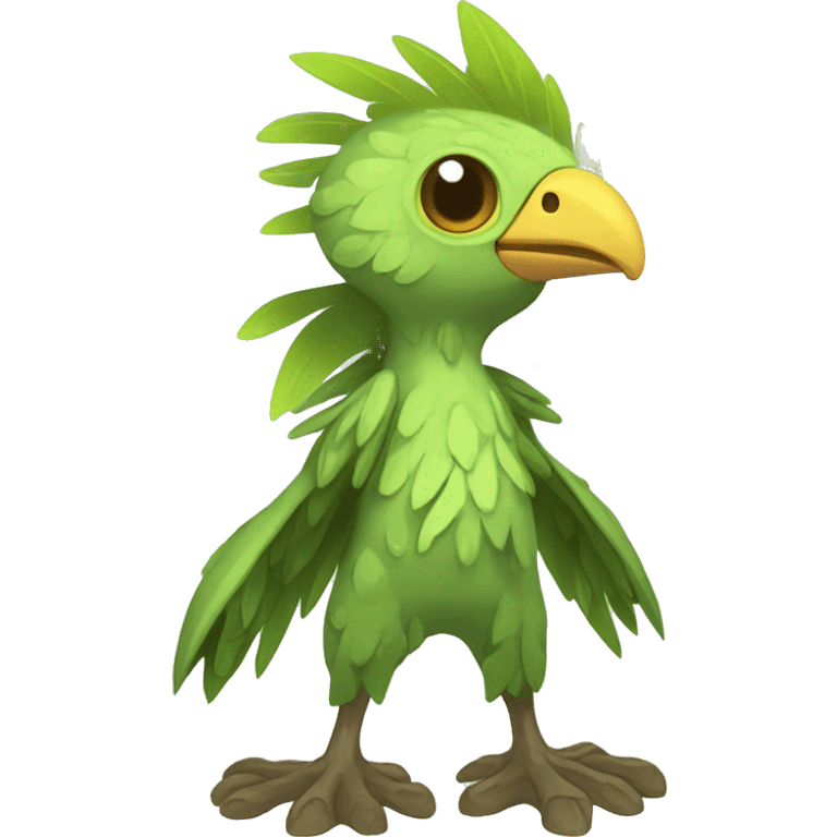 earthly muddy fresh Cool Cute Fantasy legendary swampy tree-jungle-bird plant-grass-type-Dendro-avian Fakemon full body emoji