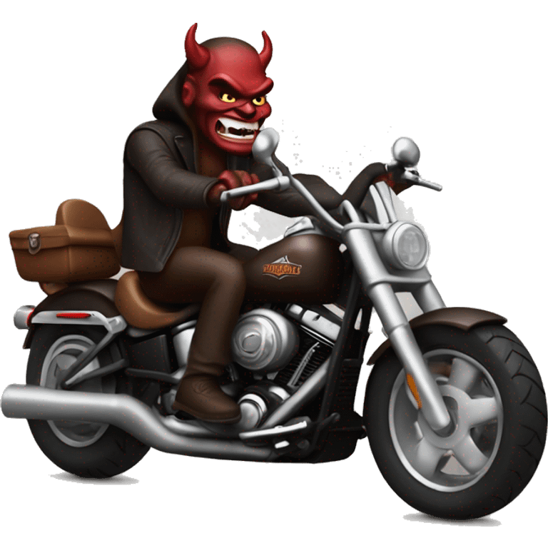 Devil riding a dark brown harley davidson  emoji