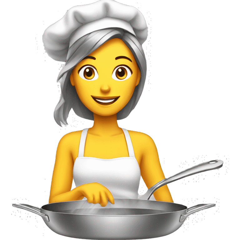 Beauty woman cooking in a stainless steel 10 inches skillet emoji