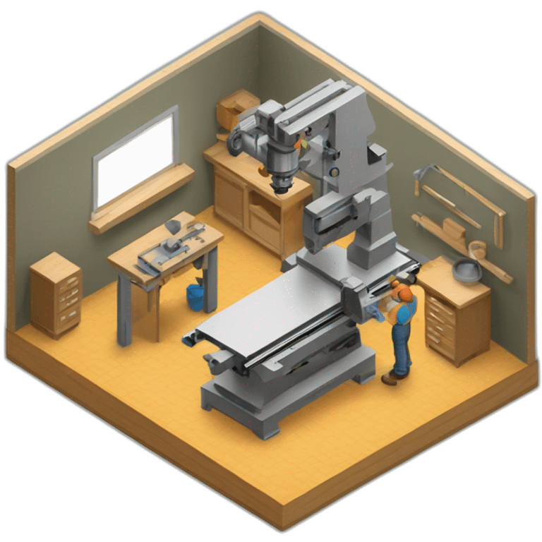 isometric fabricator working in creative workshop cnc machine woodshop metalshop industrial  emoji