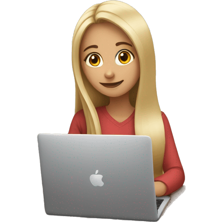 Girl studying with her laptop open in front of her and the girl has long straight hair  emoji