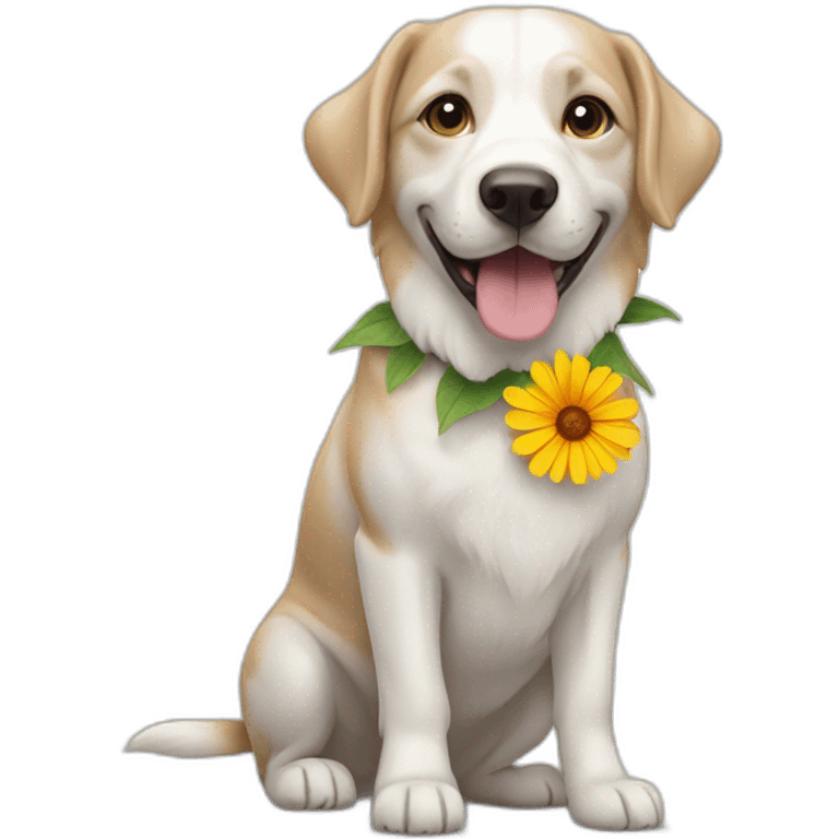 Whiete  Dog with flower emoji