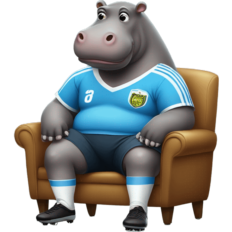 fat hippo as soccer player sit on chair emoji