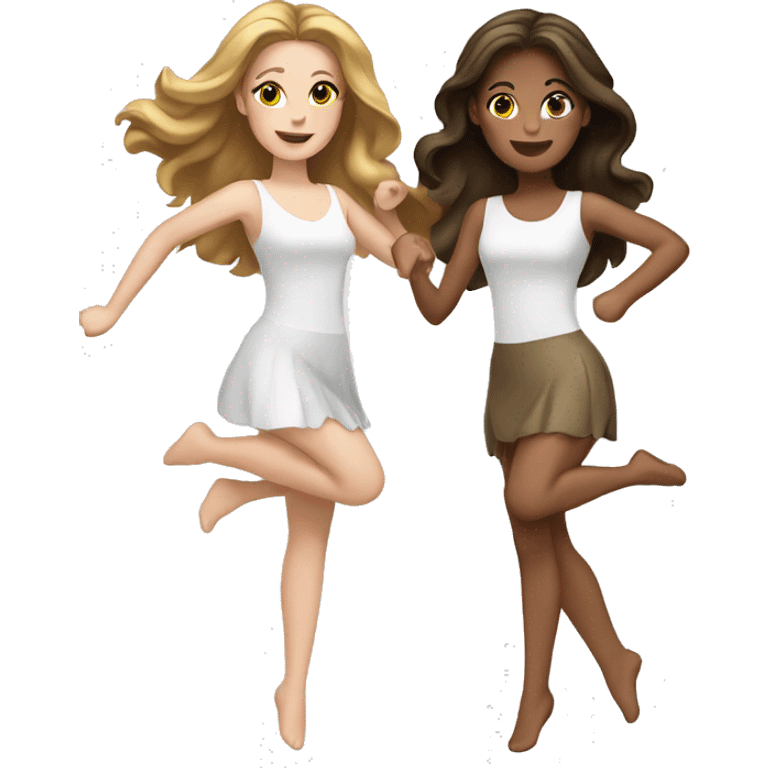 2 white girls with brunette hair dancing   emoji