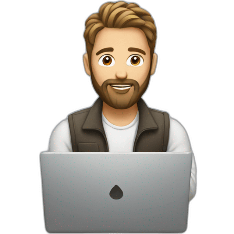 man with a bun and beard at a laptop emoji