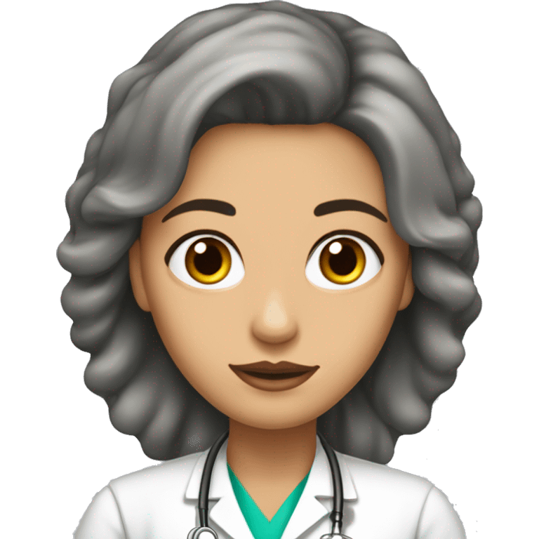 mujer medico de pelo largo, ojos y pelo negro ojos delineados emoji