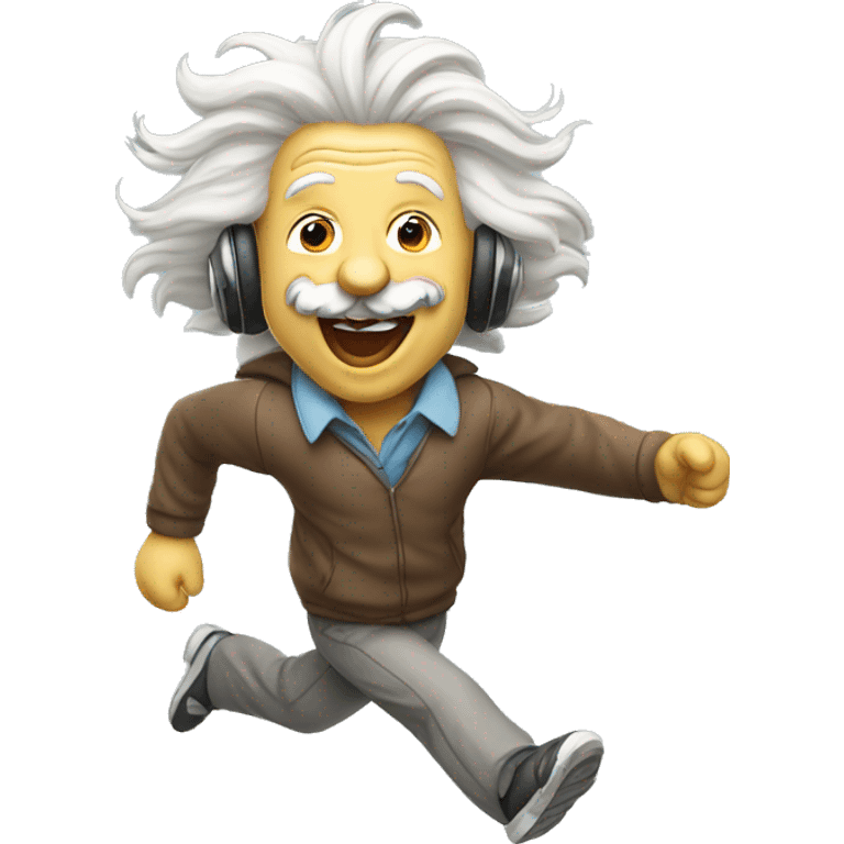 albert einstein happy with headphones and running emoji