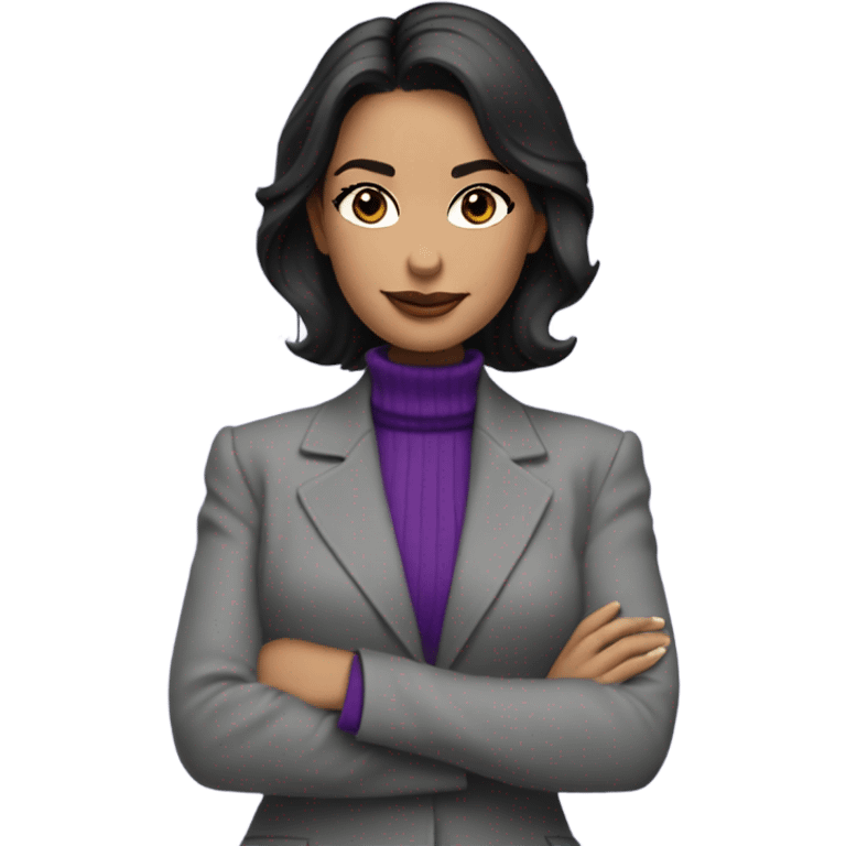 Diana Prince wearing grey suit with purple turtleneck  emoji