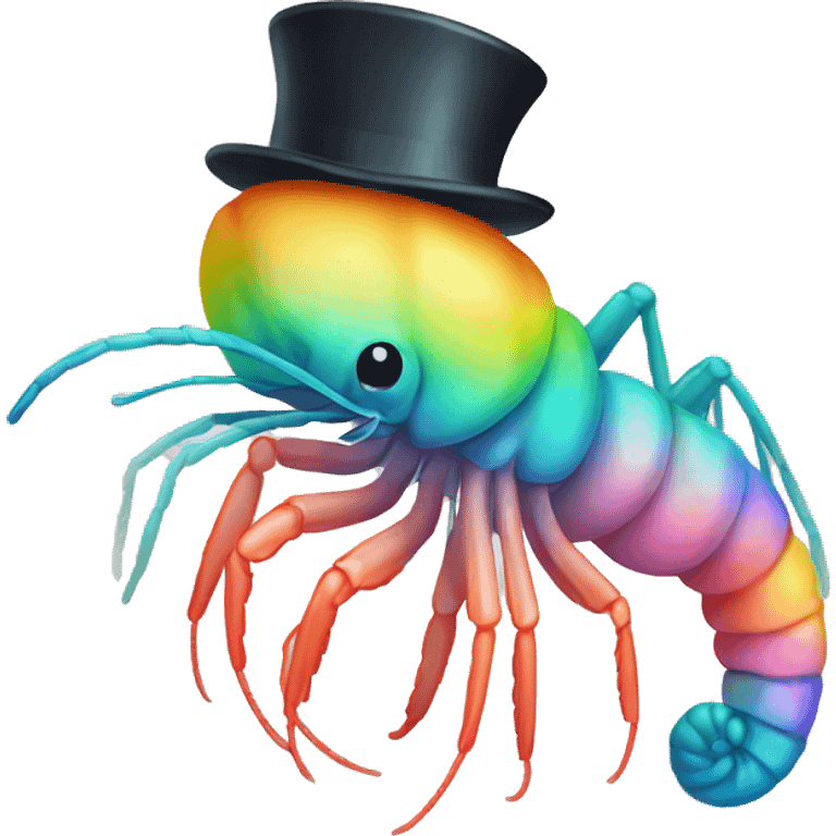 Rainbow pastel sea shrimp with cute top hat emoji