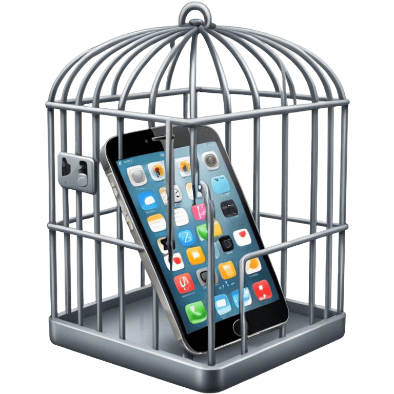 a mobile phone locked in cage emoji