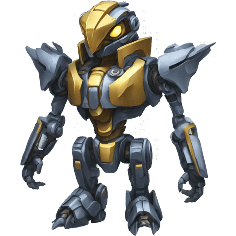 Metallic medabot-raptor with gears emoji