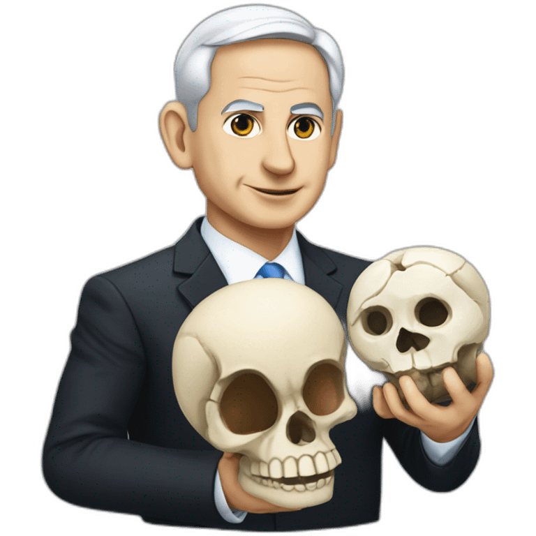 Benjamin Netanyahu holding a skull emoji