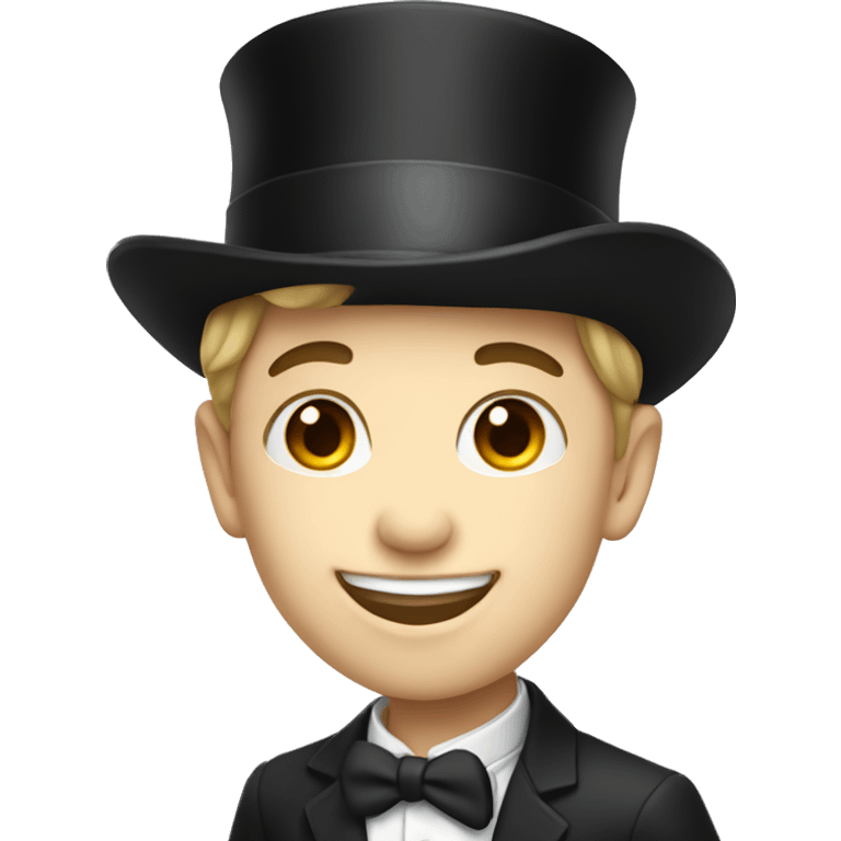 Smiling boy, white skin, in top hat emoji